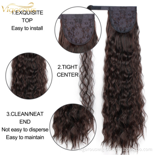 Vigorous wholesale kinky hair thick wrap ponytails synthetic curly ponytail hair extensions clip wave black women ombre blonde